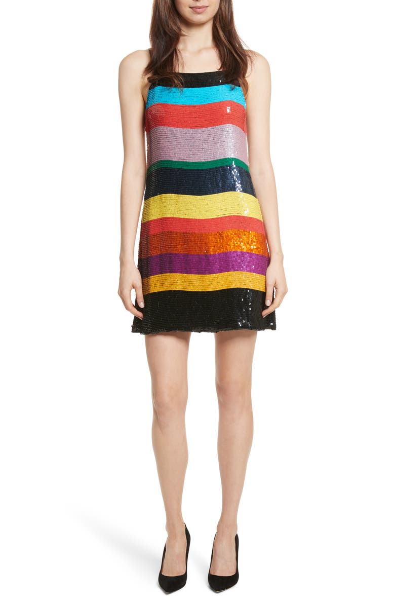 Alice + Olivia Bridget Striped Sequin Slipdress, Main, color,