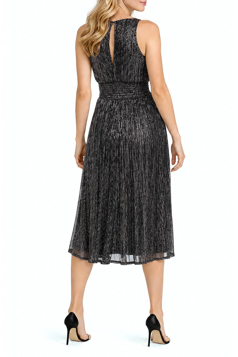 Sleeveless Metallic Plissé Midi Dress, Alternate, color, BLACK/ SILVER