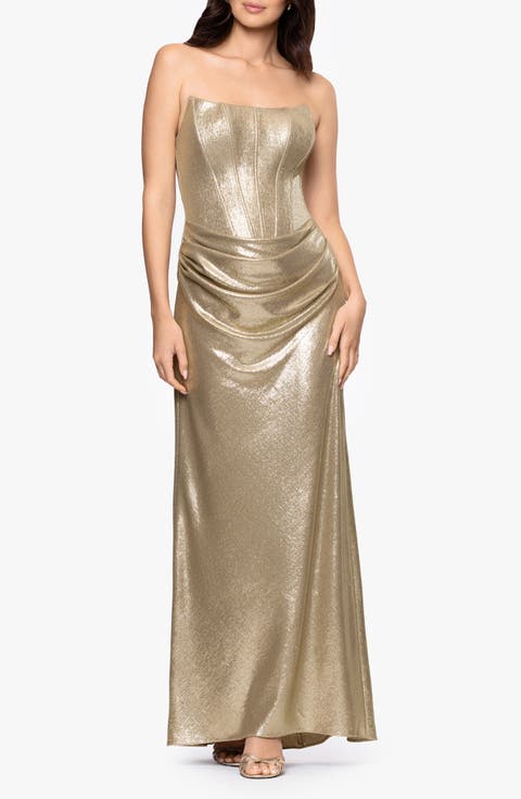 Metallic Strapless Gown