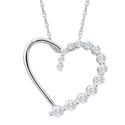 10K Gold 1/3Ct TW Graduated Diamond Heart Pendant Necklace