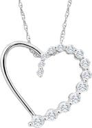 Bliss Diamond 10K Gold 1/3Ct TW Graduated Diamond Heart Pendant Necklace
