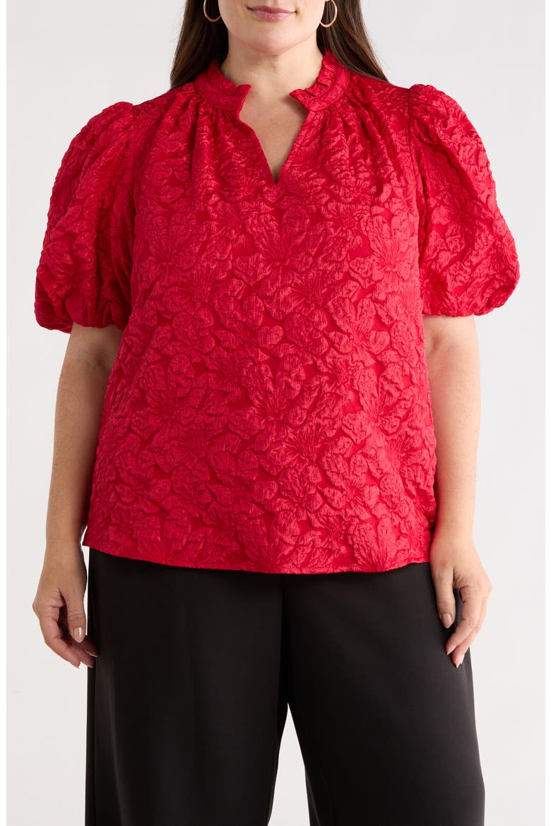 Arielle Jacquard Puff Sleeve Top, Main, color, BURGUNDY