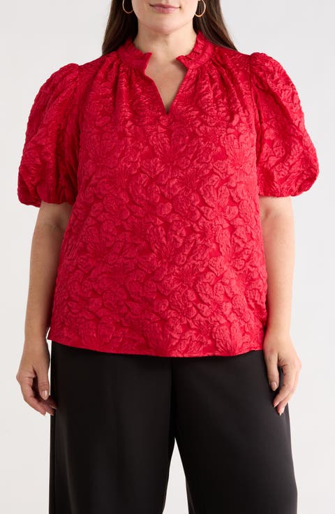 Arielle Jacquard Puff Sleeve Top (Plus)