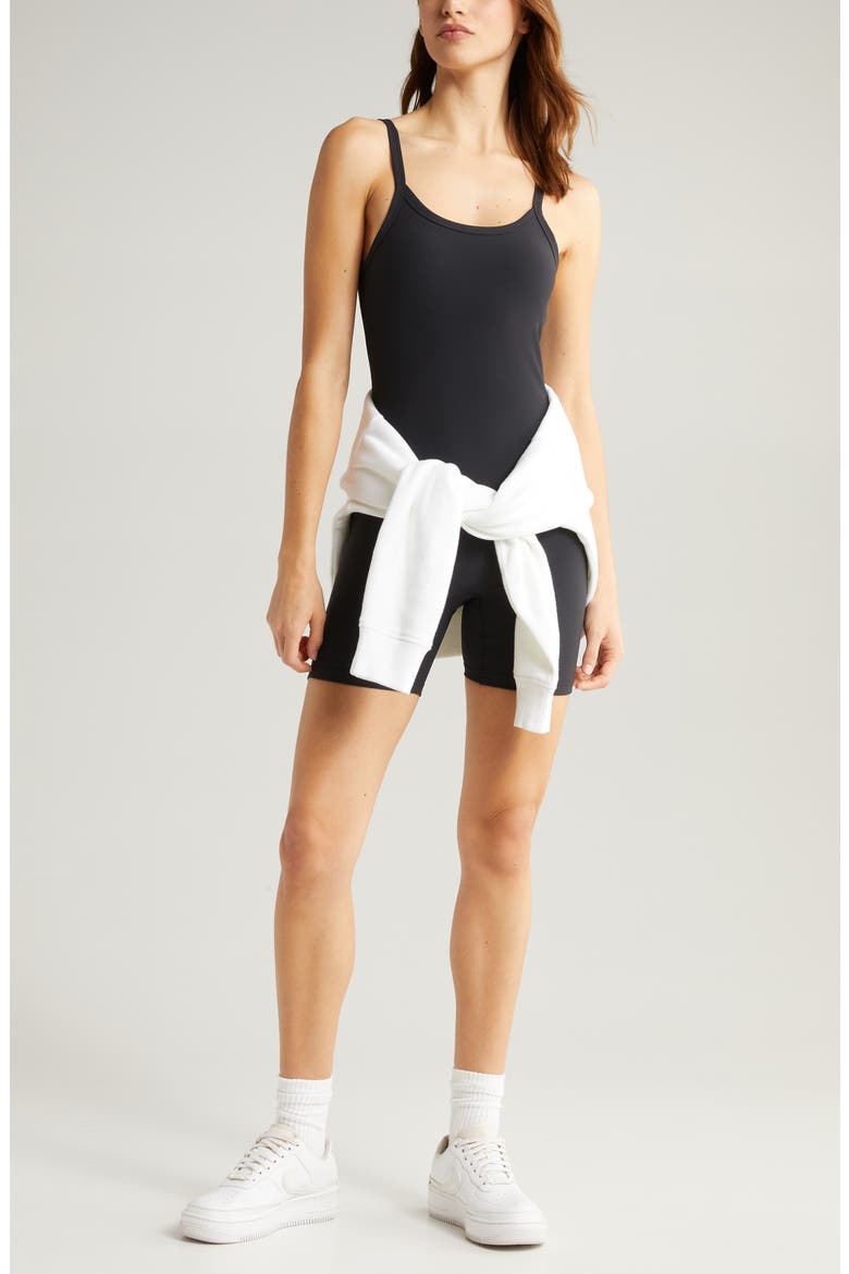 Luxe Rib Bike Short Romper, Alternate, color, BLACK