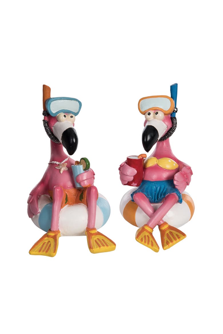 Resin Flamingo Figurines Set of 2 Multicolored for Spring Home Decor, Main, color, Pink