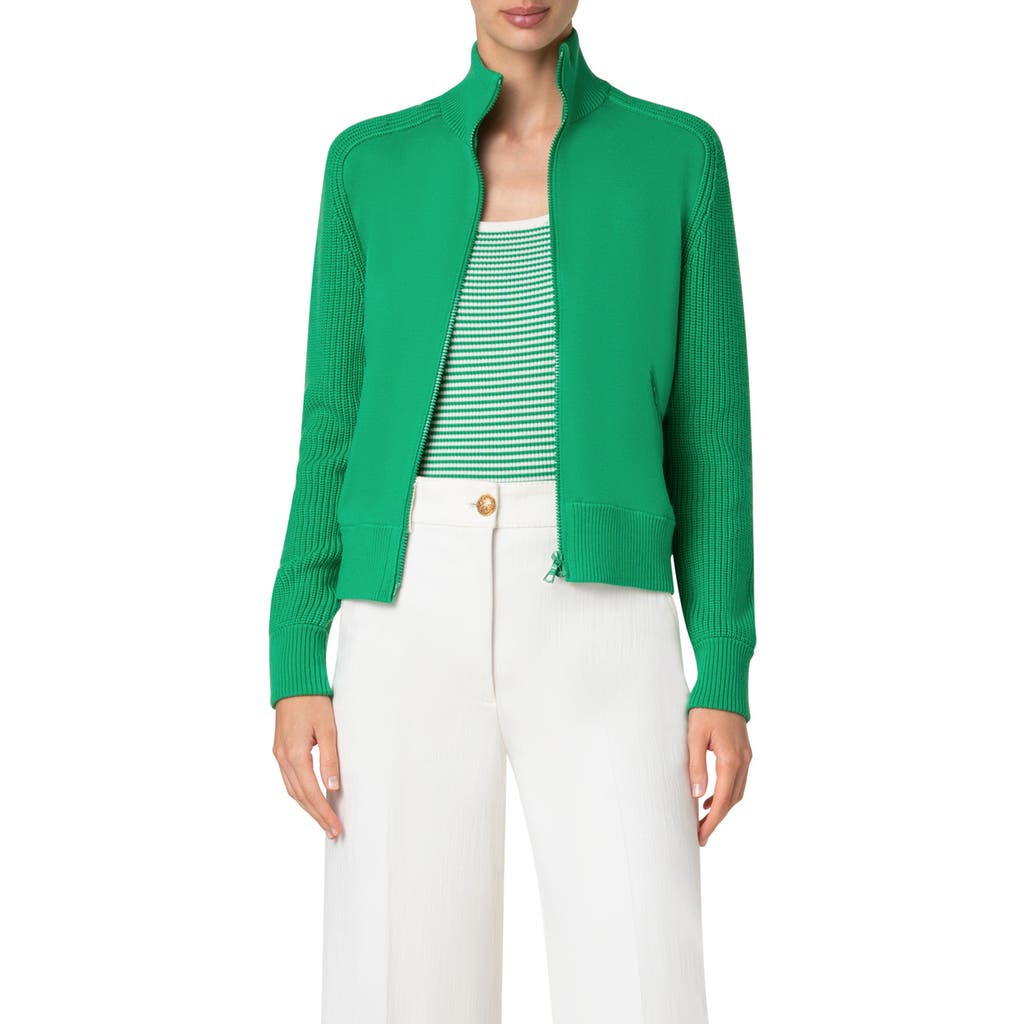 Akris Punto Stretch Merino Wool Bomber Cardigan In Sea Green