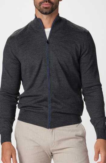 Studio Garnet Los Angeles Lightweight Merino Wool Full Zip Sweater In Gray