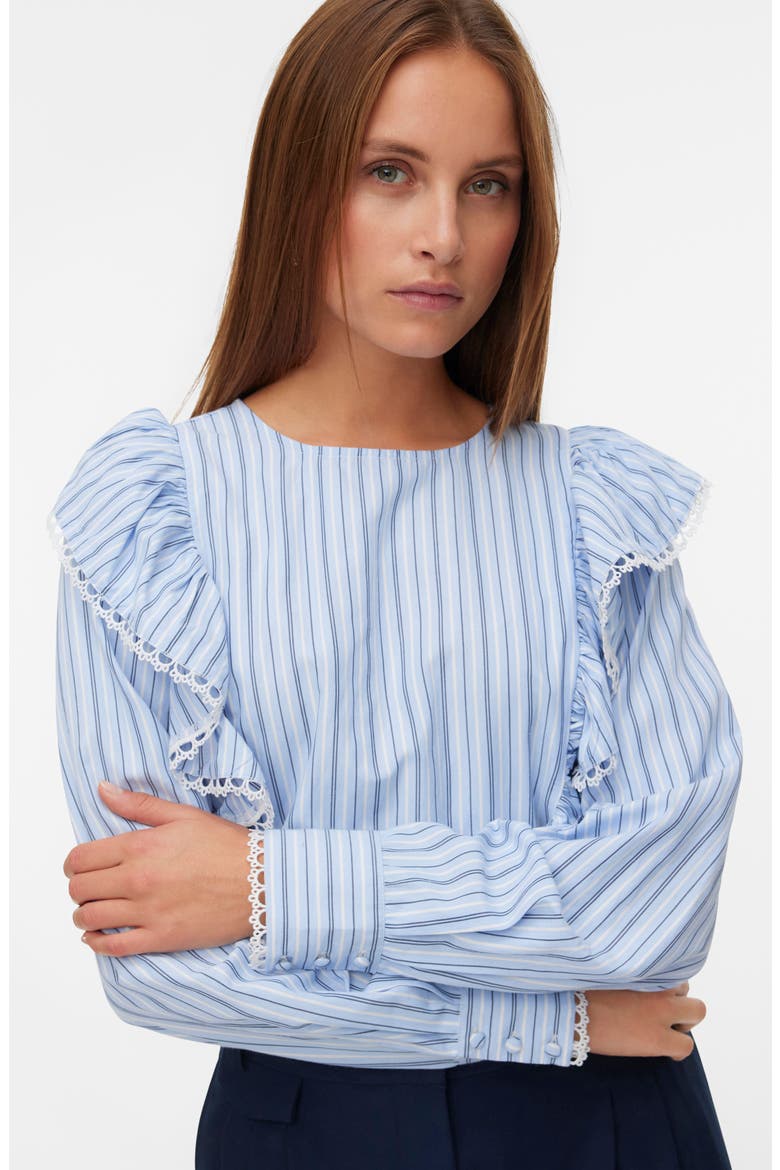 Fanni Embroidered Trim Ruffle Top, Alternate, color, BRUNNERA BLUE W. STRIPES