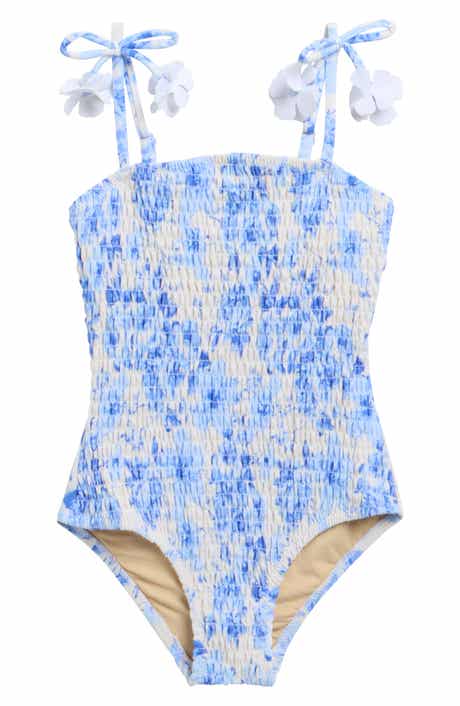 Shade Critters Kids' Hibiscus Rose Smocked One-Piece UPF 50+ Swimsuit