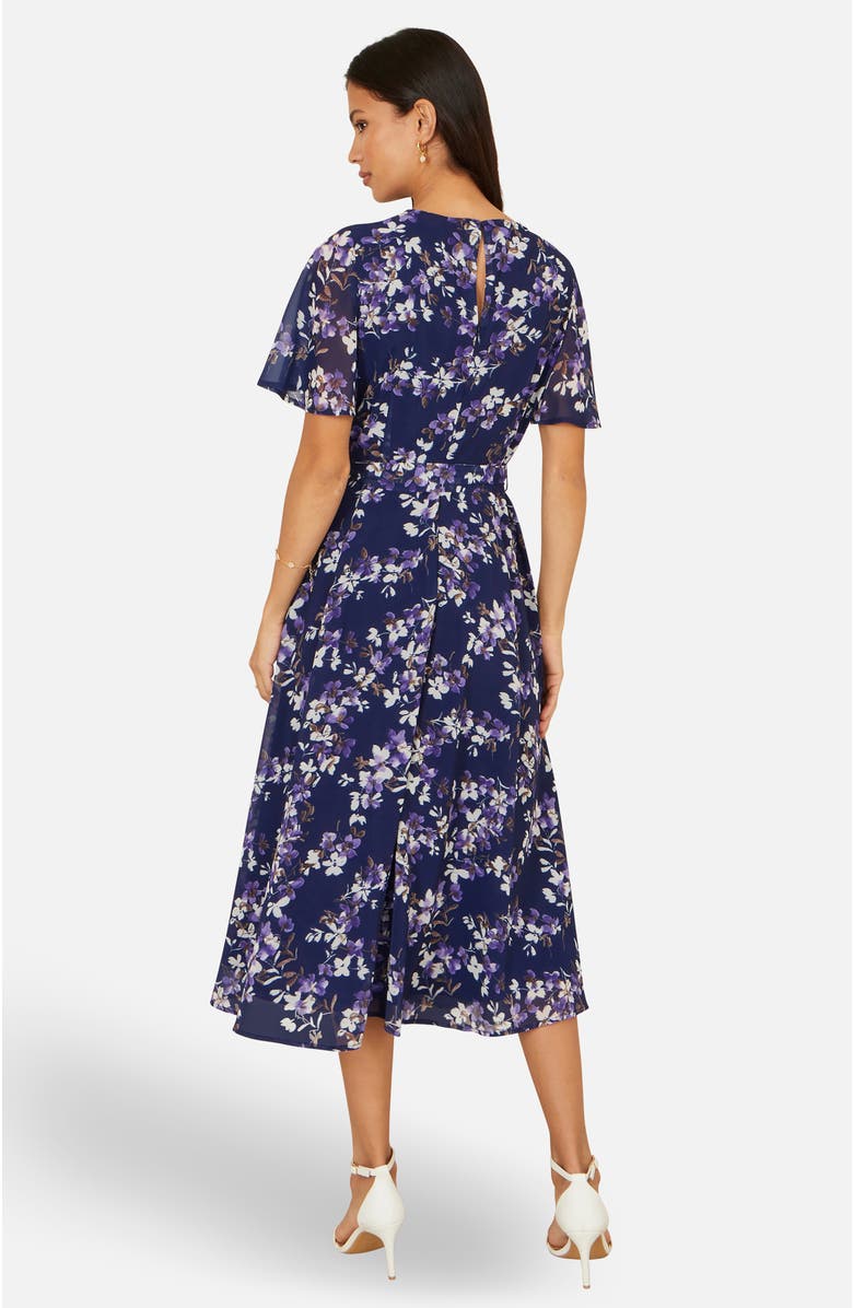 Yumi Blossom Print Midi Skater Dress, Alternate, color, Navy