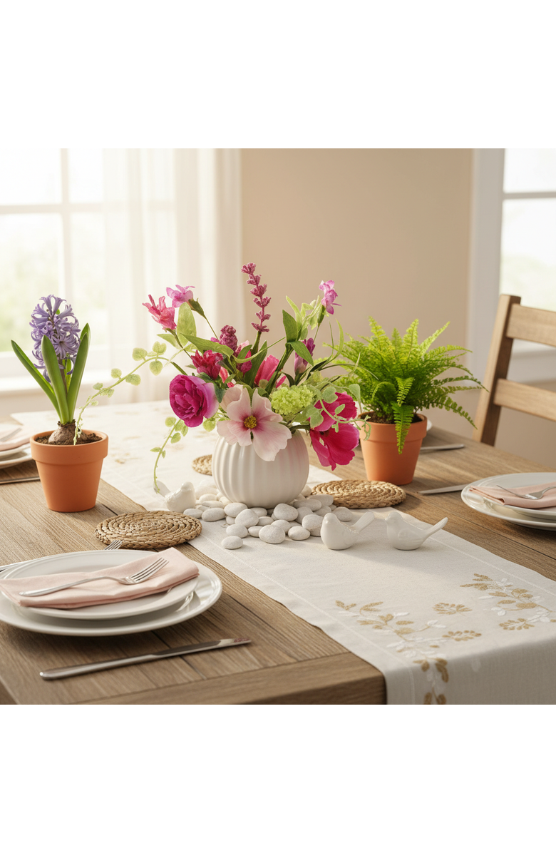 Transpac Season's Designs Artificial Flower Arrangement, 8" Pink Spring Flower Bowl, Modern, Tabletop, Living Room, Plastic, Pink Green, Indoor Decoration, Spring, Alternate, color, Multicolored