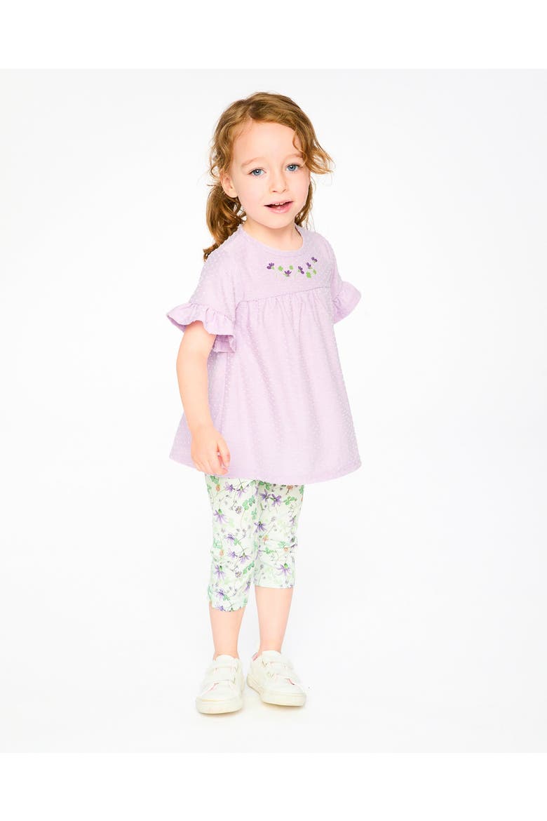 Jersey Tunic and Cotton Capri Flowers Set, Alternate, color, Lavender and Green Flowers