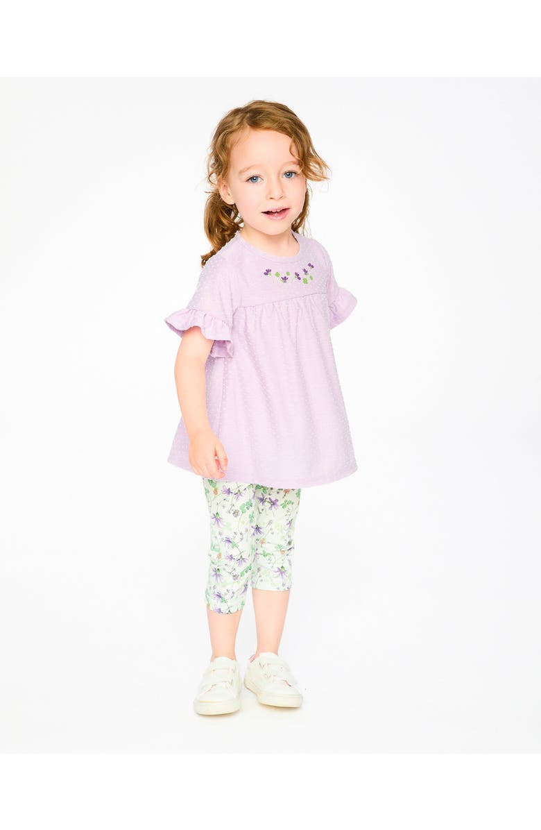 Deux par Deux Jersey Tunic and Cotton Capri Flowers Set, Alternate, color, Lavender And Green Flowers
