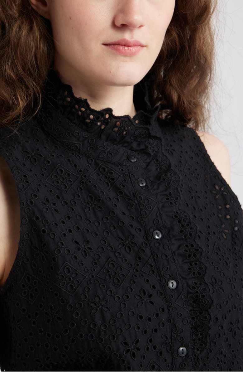 Caslon<sup>®</sup> Ruffle Eyelet Sleeveless Button-Up Shirt, Alternate, color, Black
