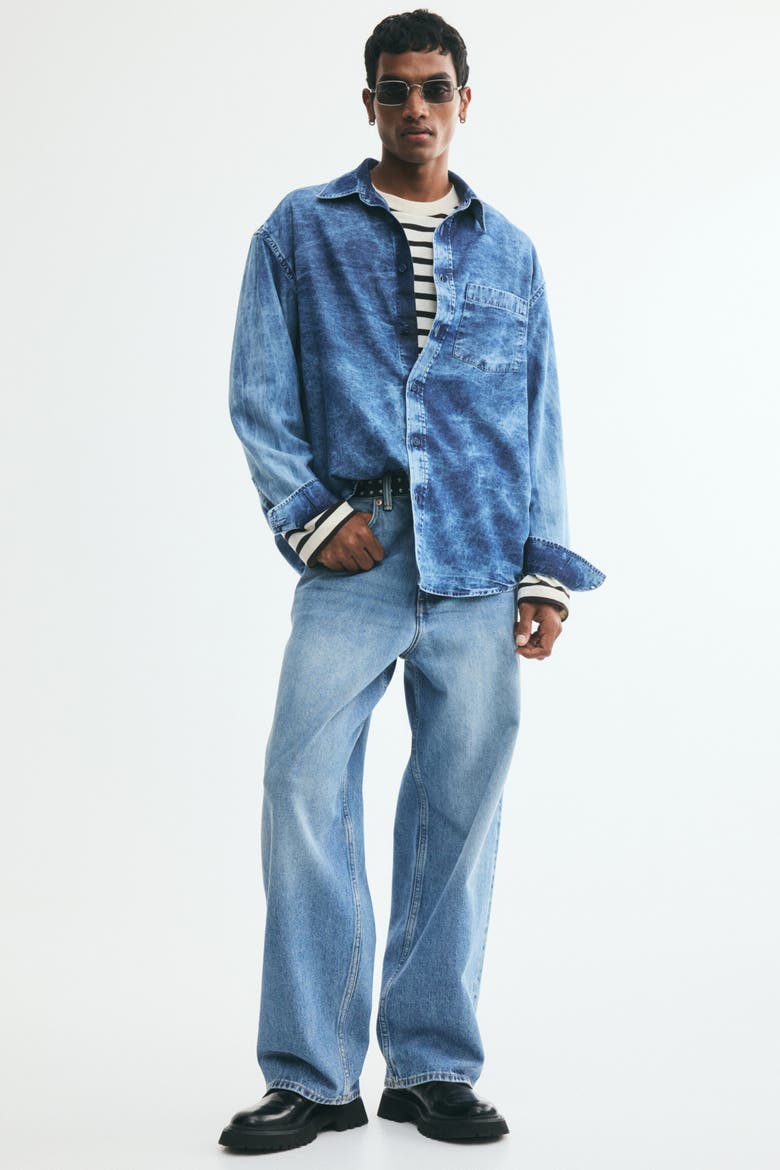 Relaxed-fit Washed Denim Shirt, Alternate, color, Washed denim blue