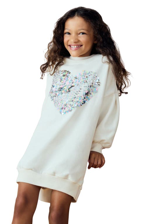Shop Next Kids' Sequin Heart Sweater Dress In Ecru White/sequin Heart