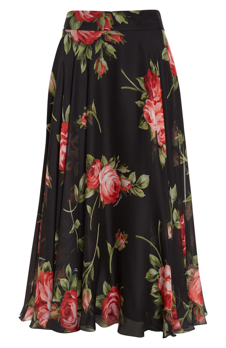 Dolce&Gabbana Rose Bouquet Silk Chiffon A-Line Midi Skirt, Main, color, Bouquet Rose F.nero