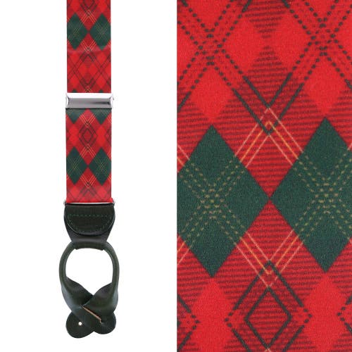 Trafalgar Yule Tartan Diamond Plaid Silk Button End Suspenders in Red And Green 