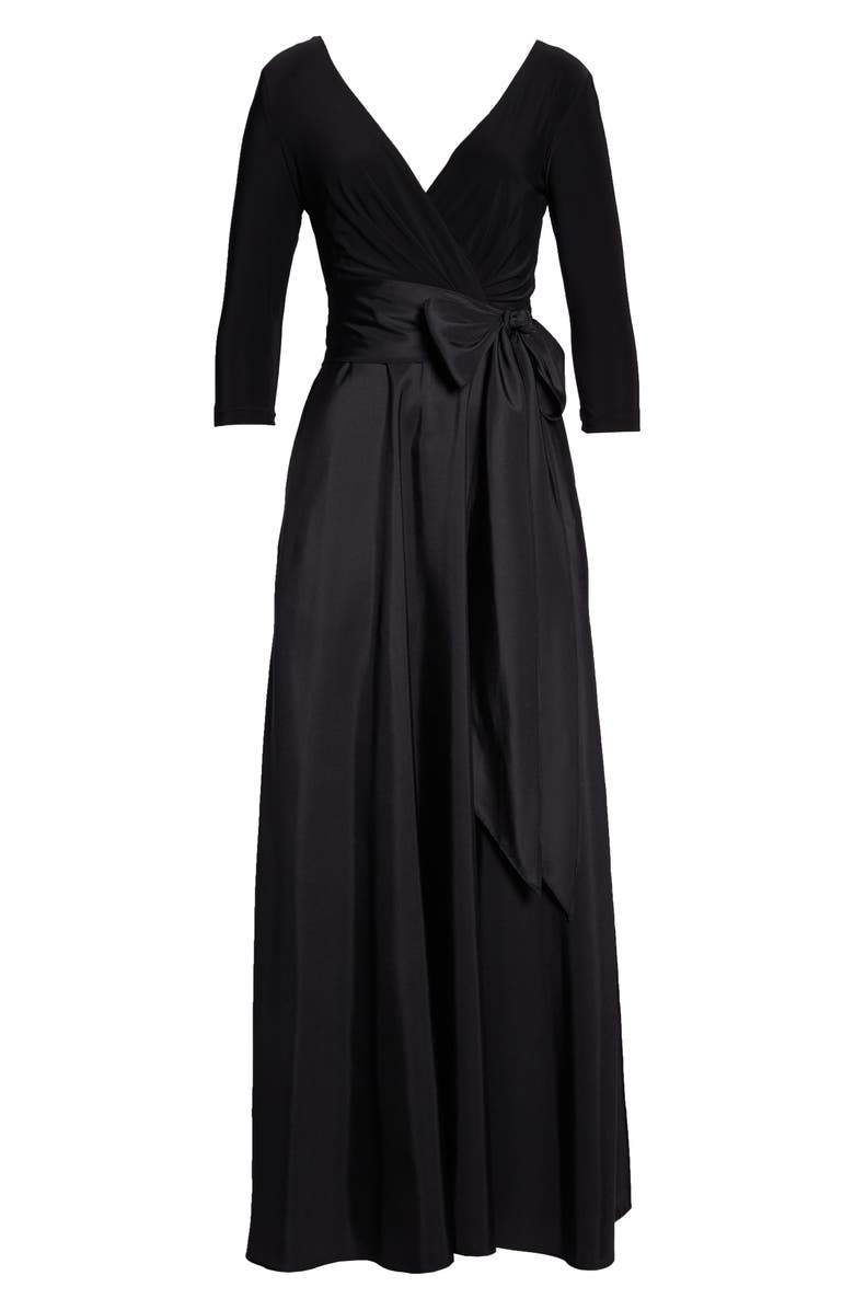 Alfred Sung Jersey & Mikado A-Line Gown, Alternate, color,