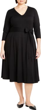 City Chic Rayna Tie Waist Stretch Ponte Midi Dress
