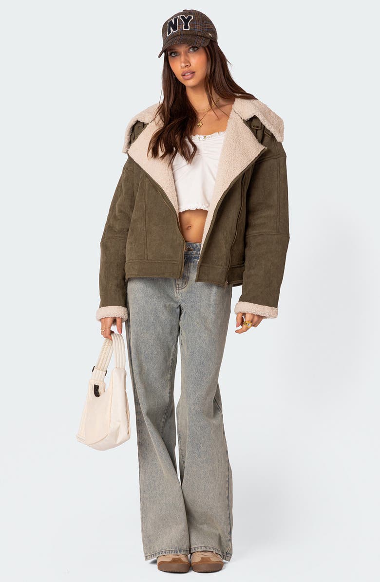 EDIKTED Oversize Faux Shearling & Faux Suede Jacket, Alternate, color,