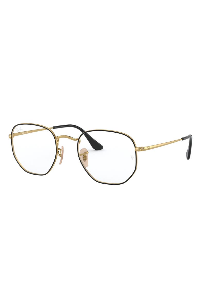 Ray-Ban 51mm Round Optical Glasses, Alternate, color, Black Gold