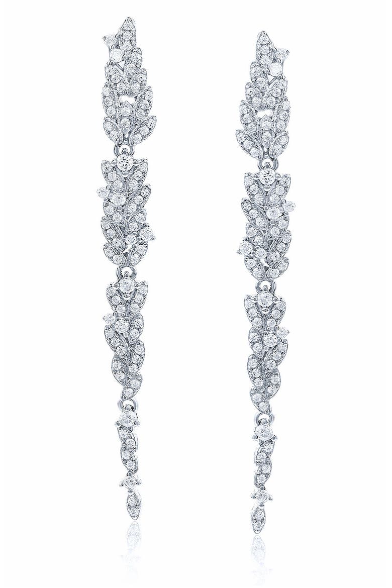 Cubic Zirconia Leaf Drop Earrings, Main, color, WHITE