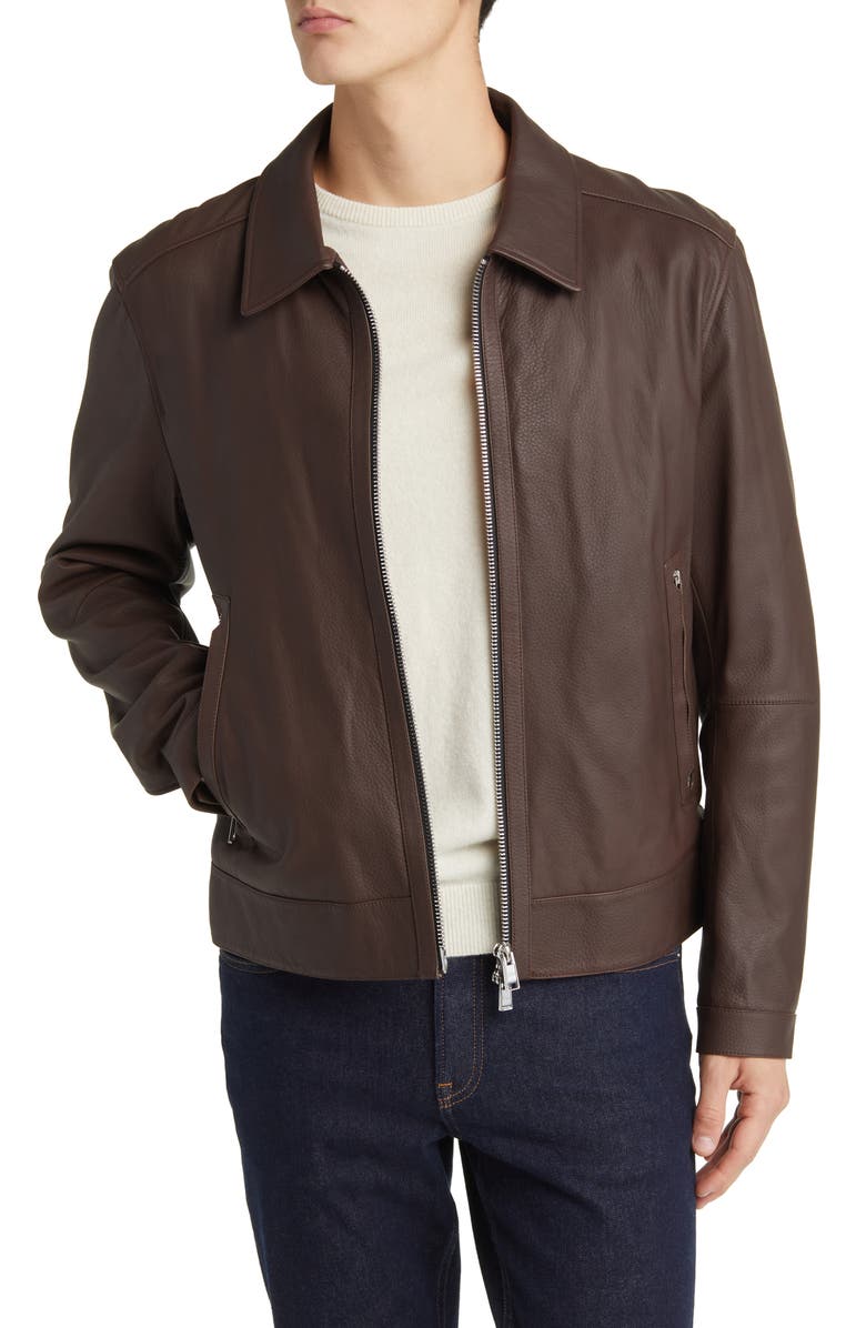 BOSS Mapson Lambskin Leather Jacket, Main, color, 