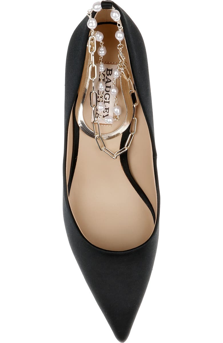 Badgley Mischka Collection Verna Chain Ankle Strap Pointed Toe Pump, Alternate, color, Black Satin