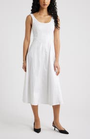 Open Edit Seamed Strech Cotton Poplin Midi Dress