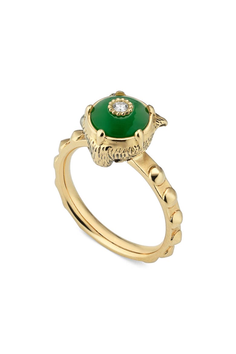 Le Marché des Merveilles Feline Head Ring, Main, color, YELLOW GOLD/ GREEN JADE