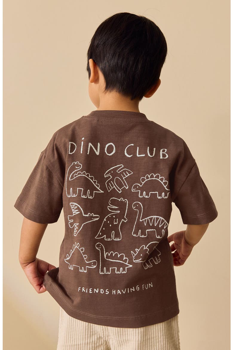 Kids' Oversize Dino Club Cotton Graphic T-Shirt, Alternate, color, BROWN