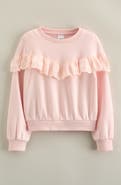 Nordstrom Kids' Eyelet Ruffle Crewneck Cotton Blend Terry Sweatshirt