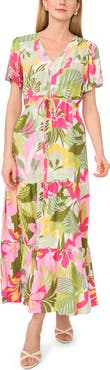 Vince Camuto Print Tie Waist Tiered Maxi Dress