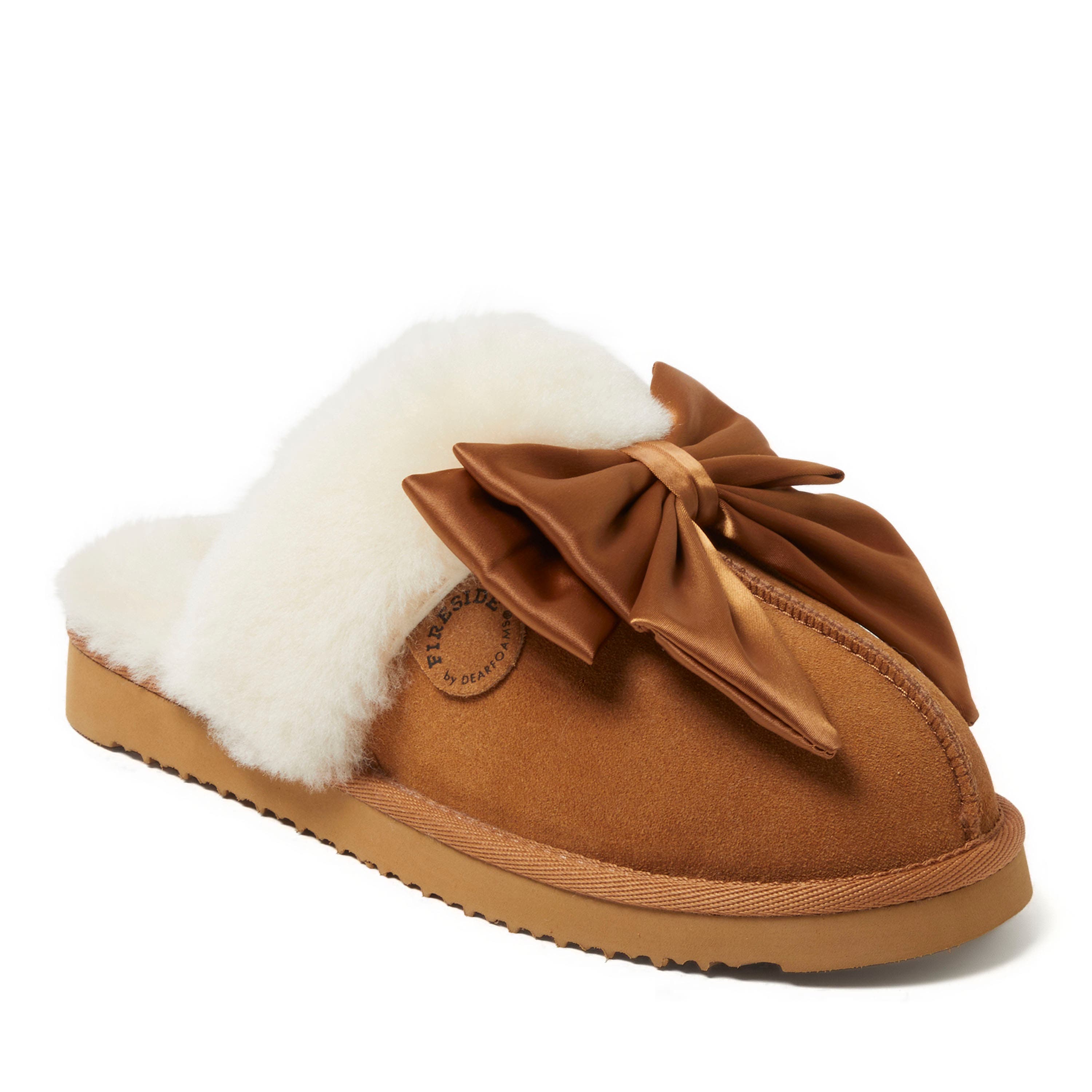 DEARFOAMS Fireside Sydney Genuine Shearling Scuff with Bow, Main, color, 