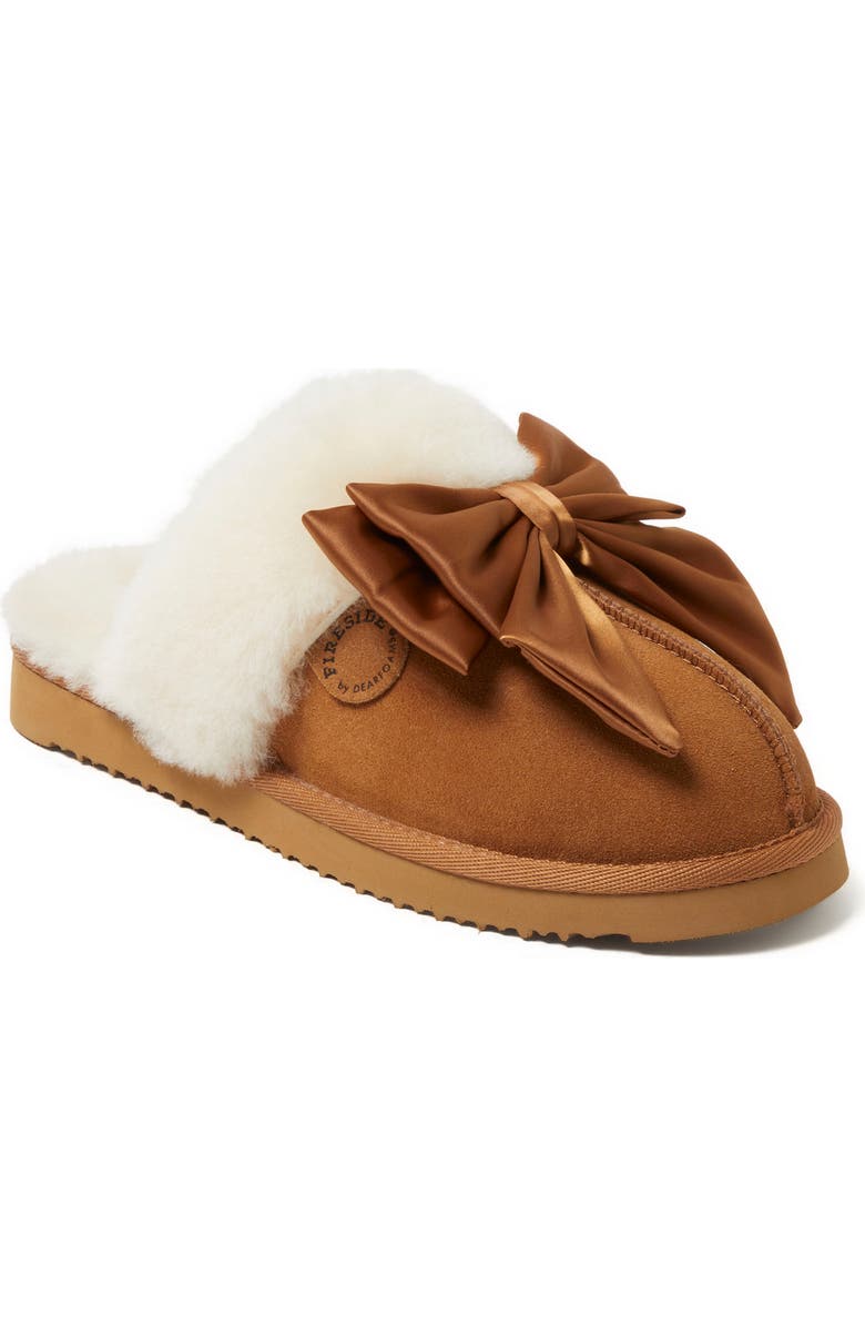 DEARFOAMS Fireside Sydney Genuine Shearling Scuff with Bow, Main, color,