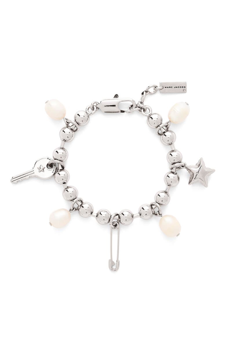 Punk Beauty Faux Pearl Charm Bracelet, Main, color, SILVER/ MULTI