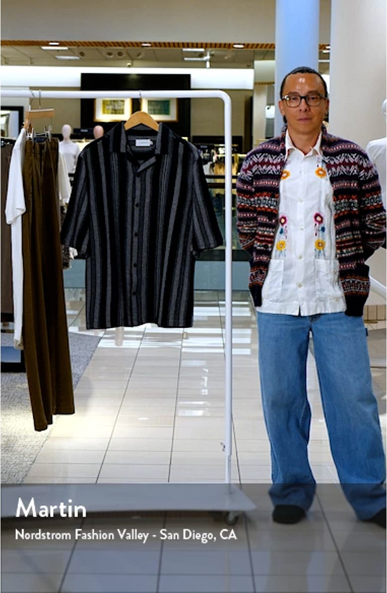 Oversize Textured Stripe Camp Shirt, sales video thumbnail