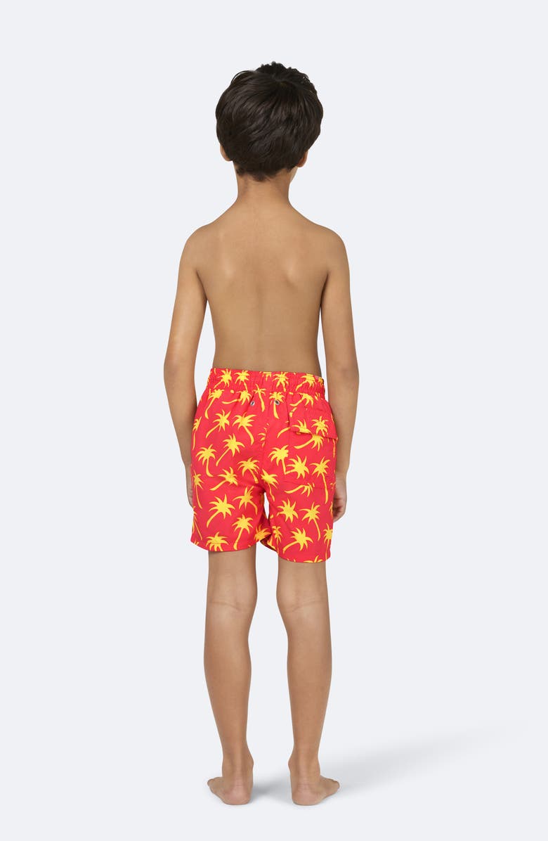 Tom & Teddy Kids' Palm Tree Print Swim Trunks, Alternate, color, Coral & Lime
