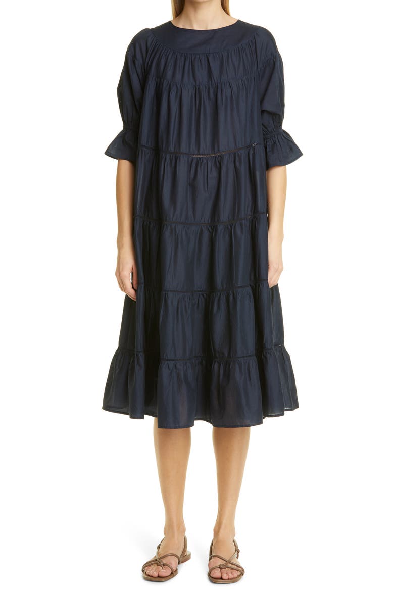 Paradis Open Tier Cotton Dress, Main, color, NAVY