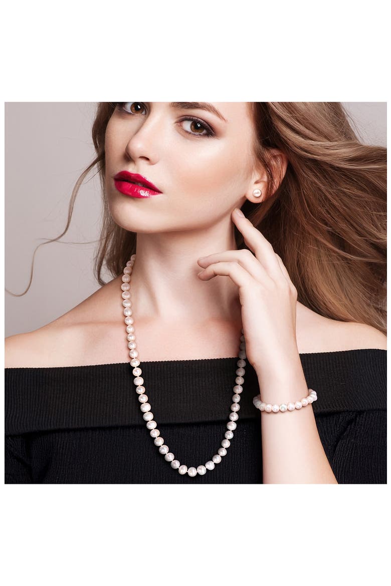 Cultured Freshwater Pearl Necklace, Bracelet and Stud Earrings Set, Alternate, color, WHITE