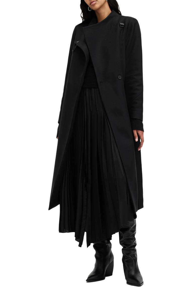 Riley Wool Blend Belted Coat, Alternate, color, BLACK