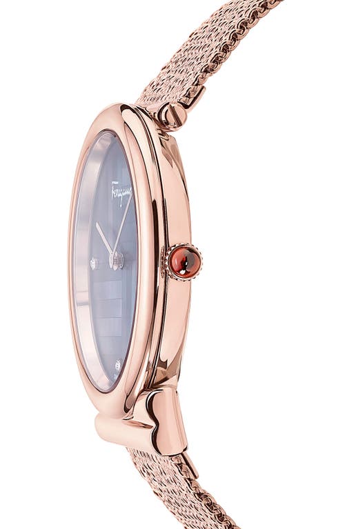 Ferragamo Gancino Slim Mesh Strap Watch, 34mm In Rosegld/blk Mop/rosegold