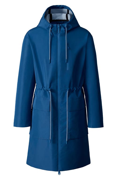 Mackage Broden-z Long Hooded Raincoat In Tide-fog Blue