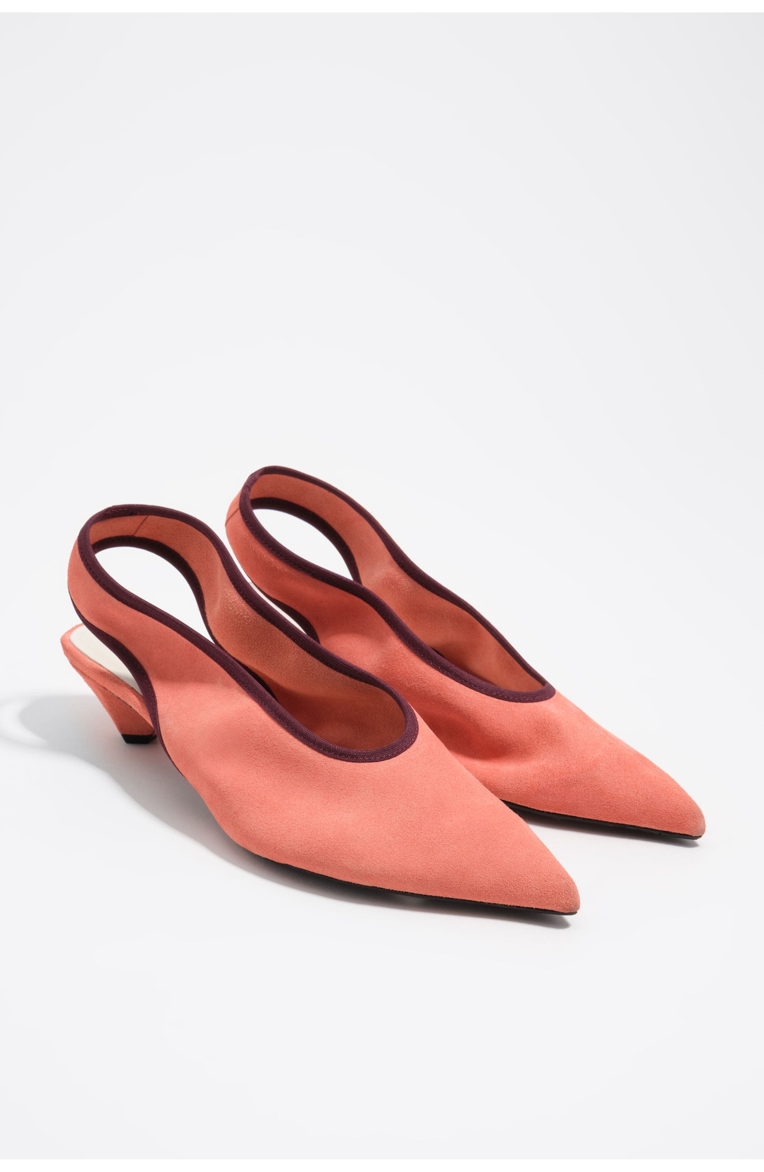 Suede Slingback Shoe With Low Heel, Alternate, color, SALMON