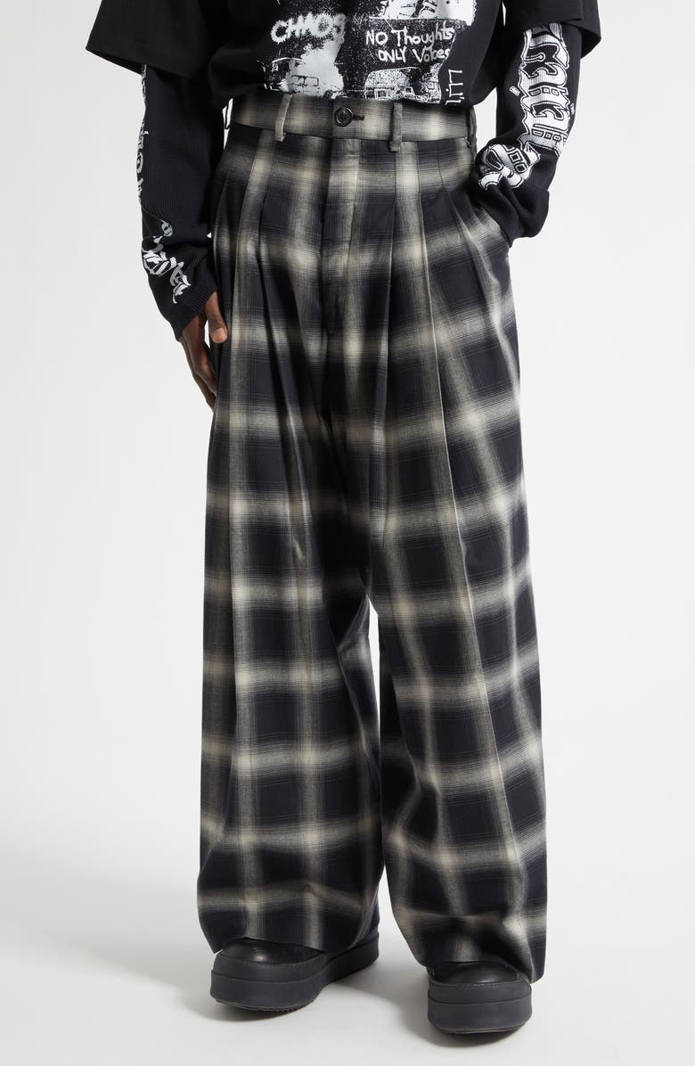 LU'U DAN Triple Pleat Ombré Check Wide Leg Flannel Pants, Main, color, Ombre Check