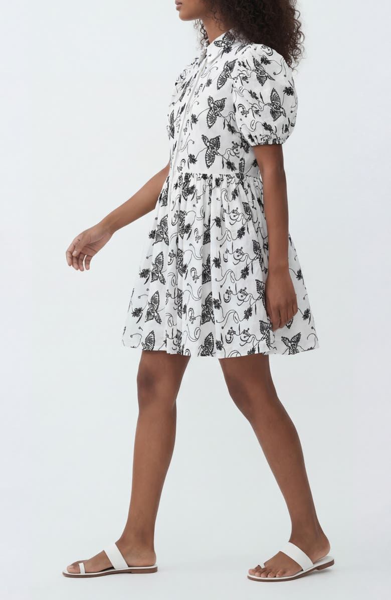 The Lulo Project The Sundown Print Puff Sleeve Dress, Alternate, color, Keel Eyelet Bird Off White