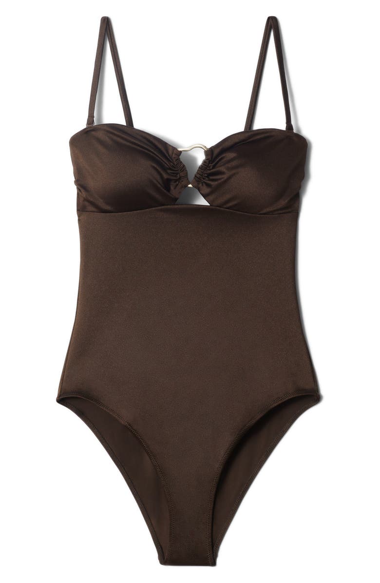 & Other Stories High Leg One-Piece Swimsuit, Alternate, color, Brown Dark