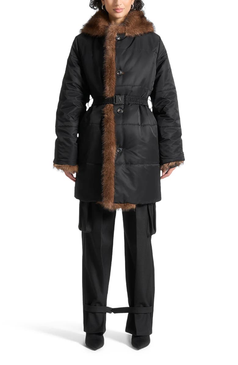 Manière De Voir Alima Fur Longline Belted Coat, Alternate, color, 