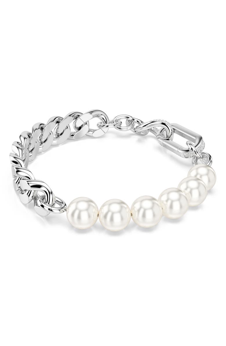 Swarovski Dextera Imitation Pearl & Curb Chain Bracelet, Alternate, color, 